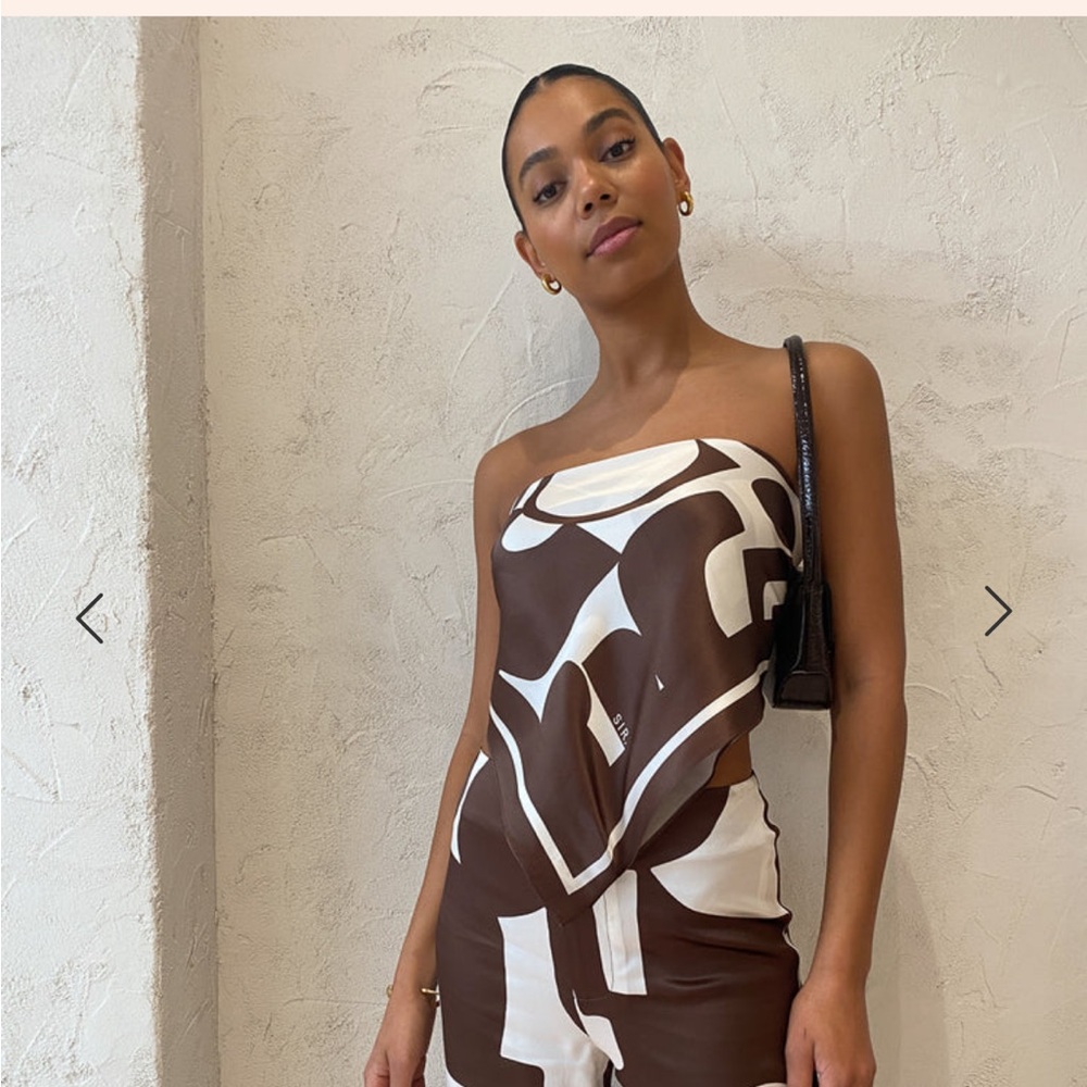 Sir the label Julien printed silk scarf abstract chocolate